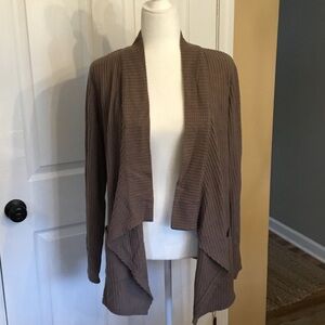 AnyBody Taupe Open-Front Draped Ribbed Cardigan